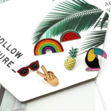 Broche feminino com emblema, coleção de óculos para melancia, abacaxi, arco-íris, pássaro, note misial, broche de metal 2024 - compre barato