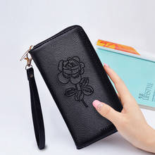 Billetera de cuero rosa de lujo para mujer, monedero de bolsillo con broche, tarjetero, bolso de mano largo informal para teléfono 2024 - compra barato