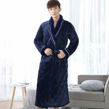 Bata larga de baño acolchada de tres capas para hombre, ropa de dormir de franela gruesa, XXXL Kimono de talla grande, albornoz cálido de invierno 2024 - compra barato