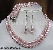 Wholesale>>2 Rows Pink South Sea Shell Pearl 18KWGP Necklace Bracelet Earrings Set 2024 - buy cheap