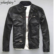 Yolanfairy jaqueta masculina de couro genuíno, jaqueta curta fina para motocicleta mf030, para outono 2024 - compre barato