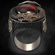 Anel masculino clássico dourado dragon, joia fashion estilo punk em liga de cristal vermelho para homens, melhor presente para festa 2024 - compre barato