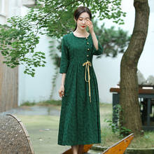 Vestido vintage estilo chinês uego, vestido original de primavera e verão com manga de três quartos para mulheres vestido casual de viagem 2024 - compre barato