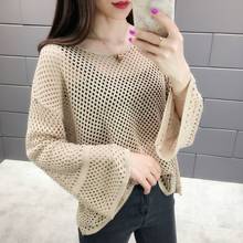 Autumn and Winter new Sweater Women Casual Hollow Out Knitted Sweater Fashion Long sleeve Thin Pullovers women 2024 - buy cheap