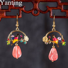 Yanting Watermelon Crystal Water Drop Earrings Fashion Jewelry Ethnic Cloisonne Birds Earrings Hanging Wholesale New Gift 0175 2024 - buy cheap