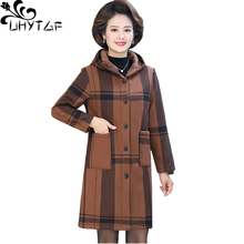 UHYTGF Hooded Autumn Winter Windbreaker Women Fashion Plaid Plus Velvet Warm Cotton Coat Casual Loose 5XL Large Size Jacket 1124 2024 - buy cheap