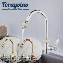 Torayvino Faucets Kitchen Tap Rose Gold Brass with Ceramic Sink Hot & Cold Water Chrome Deck Mounted Single Holder Hole 2024 - купить недорого