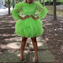 Pretty Neon Green Short Ball Gown Evening Party Dresses Elegant Long Sleeve Tiered Tutu Knee Length Prom Gown Vestidos de fiesta 2024 - buy cheap