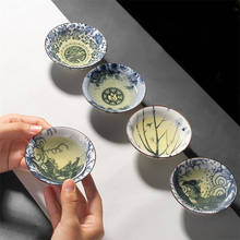 Taza de té maestra de porcelana azul y blanca, taza de té de dragón pintada a mano, Taza de cerámica para oficina, Juego de vasos de agua Kung Fu Puer, 4 unids/lote 2024 - compra barato