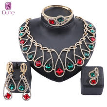 African Beads Jewelry set Women Gold Color Gem Glass Crystal Wedding Party Necklace Bangle Earring Ring Fine Jewelry Set 2024 - buy cheap