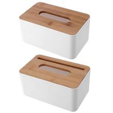 Plastic White Tissue Box with Bamboo Wooden Cover Phone Slot Home Kitchen Napkins Container Organizer Storage Accessories 2024 - buy cheap