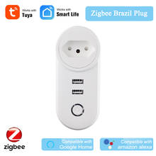 Tuya Smart Zigbee Brazil Plug APP Wireless Control Tuya Zigbee 3.0 BR Socket Alexa Echo Voice Control Dual USB Charging 2024 - buy cheap