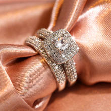 Роскошное женское кольцо с кристаллом из циркония кольцо обещания серебряного цвета обручальные кольца для женщин винтажный Свадебный комплект колец 2024 - купить недорого