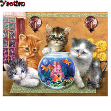 Pintura de diamantes redondos y cuadrados 5D, Kit de punto de cruz bordado de gato y pez, mosaico para decoración del hogar, regalo 2024 - compra barato