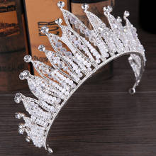 Трендовая свадебная корона ручной работы, головной убор в стиле барокко, серебряная Хрустальная корона королевы и головной убор невесты, свадебная корона 2024 - купить недорого