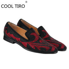 COOL TIRO Moccasins Mens Casual loafers shoes Black/Red Rhinestones Flame Square Toe Flats Prom party Dress Shoes fashion men 2022 - buy cheap