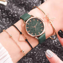 Простые женские часы, цветочный циферблат, дамский браслет, подарок, кварцевые наручные часы, одноцветные кожаные часы, браслет, набор, Relogio Feminino * 2024 - купить недорого