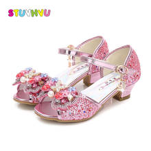 Leather Girls Princess Shoes Children Crystal Sandals Rhinestone Shoes Summer Sandals Girls High Heels Fish Mouth Kids Sandals 2024 - buy cheap