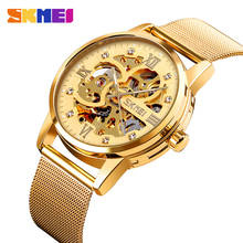 SKMEI-reloj mecánico automático de acero inoxidable para hombre, cronógrafo Masculino dorado, de lujo, marca de moda, envío gratis, 9199 2024 - compra barato