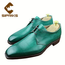 SIPRIKS Mens Green Leather Dress Shoes Italian Custom Calf Skin Outsoled Square Toe Derby Boots Gents Suits Male Goodyear Welted 2024 - buy cheap