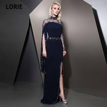 Lorie-vestido de noite arabic, gola alta, frisado, com strass, mangas de capa, fenda lateral, formal, baile, vestido de mãe preta 2024 - compre barato