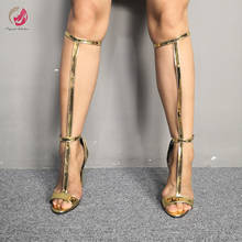Original Intention New Design Gold Knee High Sandals Woman Peep Toe Stiletto High Heels Sexy Party Club Shoes Female Plus Size 2024 - buy cheap