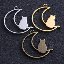 2pcs/lot Metal Zinc Alloy Tow Colors Moon Charm Cat Charm Pendant Blank Tray Bezel Diy Jewelry Making 2024 - buy cheap