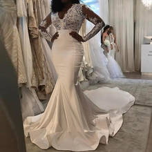 Elegant V-neck Mermaid Wedding Dress Long Sleeves Lace Appliqued Silk Satin Court Train vestido de noiva Wedding Gowns For Bride 2024 - buy cheap