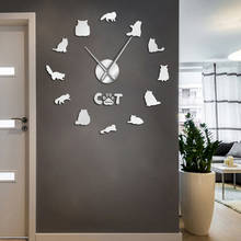 Reloj de pared grande de gato persa, reloj de pared 3D silencioso con pegatinas de espejo de gatito Shirazi, persa, Longhair 2024 - compra barato