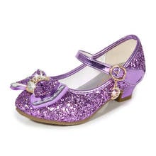 Zapatos de cuero de princesa para niñas, zapatillas de tacón alto con purpurina, informales, con lazo, para baile, novedad de 2021 2024 - compra barato