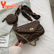 Yogodlns 2pcs Fashion Chains Shoulder Bag Women PU leather Crossbody Bag Embroidery Thread Messenger Handbag Luxury Lady Pouch 2024 - buy cheap