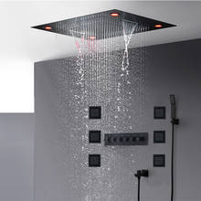 Bathroom Black Shower Set Luxury Thermostatic Mixer Faucets Large LED Ceiling Waterfall Rainfall ShowerHead Body Massage Jets 2024 - buy cheap