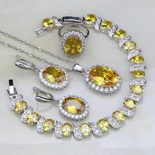 925 Silver Jewelry Yellow Orange Zircon White CZ Bridal Jewelry Sets For Women Party Earring/Pendant/Necklace/Bracelet/Ring 2024 - buy cheap