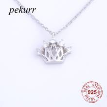 Pekurr 925 Sterling Silver Cubic Zirconia Hollow Queen Crown Necklaces Pandents For Women Silver Chain Fine Jewelry Gifts 2024 - buy cheap