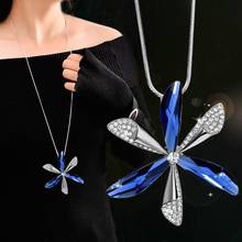 Rose Flower Long Necklace Sweater Chain Fashion Metal Chain Crystal Flower Pendant Necklaces Adjusted 2024 - buy cheap