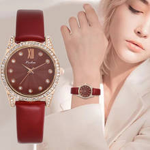 Relógio com mostrador de diamante textura retrô, relógio de pulso de couro feminino simples 2024 - compre barato
