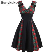 Red Plaid Blockcolor 50s Vintage Pin Up Dress Summer 2021 Bow Casual Robe Femme Women A Line Elegant Sleeveless Vestidos Jurken 2024 - buy cheap