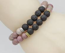 8mm uhf4 Reiki Chakra black volcanic lava Bracelet Rhodochrosite Buddha Yoga stone bead essential oils diffuser Bangles 2024 - buy cheap