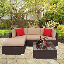 5Pcs Outdoor Patio Rattan Furniture Set 2 Corners 1 Armless Sofa 1 Foot Drag 1 Square Coffee Table Brown[US-Depot] 2024 - buy cheap