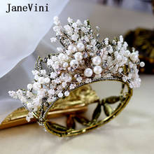 JaneVini Baroque Luxury Handmade Pearls Bridal Crowns Tiaras Gold Beaded Diadem Crown for Bride Wedding Jewelry Hair Accessories 2024 - buy cheap