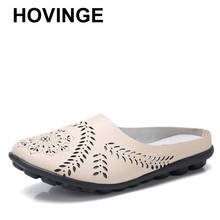 Hovinge114-Sandalias planas de cuero para mujer, zapatos de punta cerrada, Zapatillas de piel auténtica, zapatos de verano 2024 - compra barato