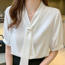 Blusa blanca De manga corta para verano, camisa De Chifón con cuello en V para Mujer, 2021 2024 - compra barato