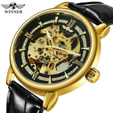 WINNER Official NEW Automatic Mechanical Watch Men Brand Luxury Golden Skeleton Wristwatch Leather Strap Casual Business Clock 2024 - buy cheap