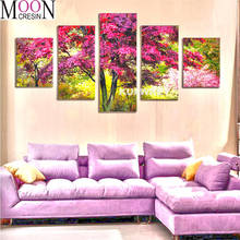 5pcs full round square diamond embroidery"purple tree "pattern cross stitch kits 5d diamond painting multigang living room decor 2024 - buy cheap