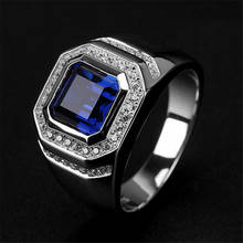 Punk Male Blue Green Crystal Jewelry Trendy Silver Color Wedding Rings For Men Vintage Square Engagement Valentines Day Gifts 2024 - buy cheap
