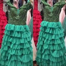 Serene Hill Green A-Line Luxury Beaded Tiered Evening Gown 2021 Sexy Off Shoulder For Women Formal Party Dress CLA71175 2024 - buy cheap