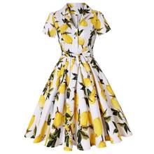 Vestido de oficina Retro Vintage para mujer, Túnica de talla grande 4XL, amarillo limón, estampado Floral, Rockabilly Swing, 60s, 2021 2024 - compra barato