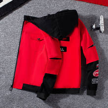 #7114 jaqueta jeans falsa de duas peças, casaco masculino slim de hip hop, moda masculina, bege, preta, vermelha 2024 - compre barato