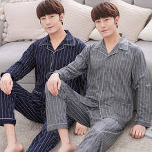 2020 Autumn Winter Long Sleeve Cotton Print Pajama Sets for Men Casual Striped Sleepwear Suit Pyjamas Male Homewear Home Clothes 2024 - buy cheap