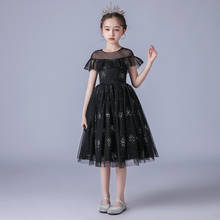 Черное Кружевное летнее платье для девочек, элегантное кружевное платье принцессы с бусинами и цветами для торжественных случаев, детское платье для выпускного вечера 2024 - купить недорого